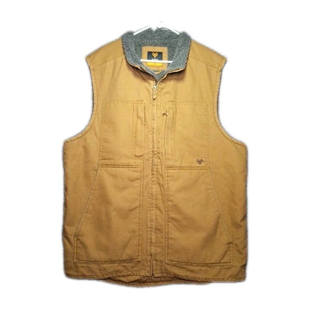 Hawx Mens 2XL Weathered Duck Canvas Sherpa Lined Work Vest Full Zip Tan Brown